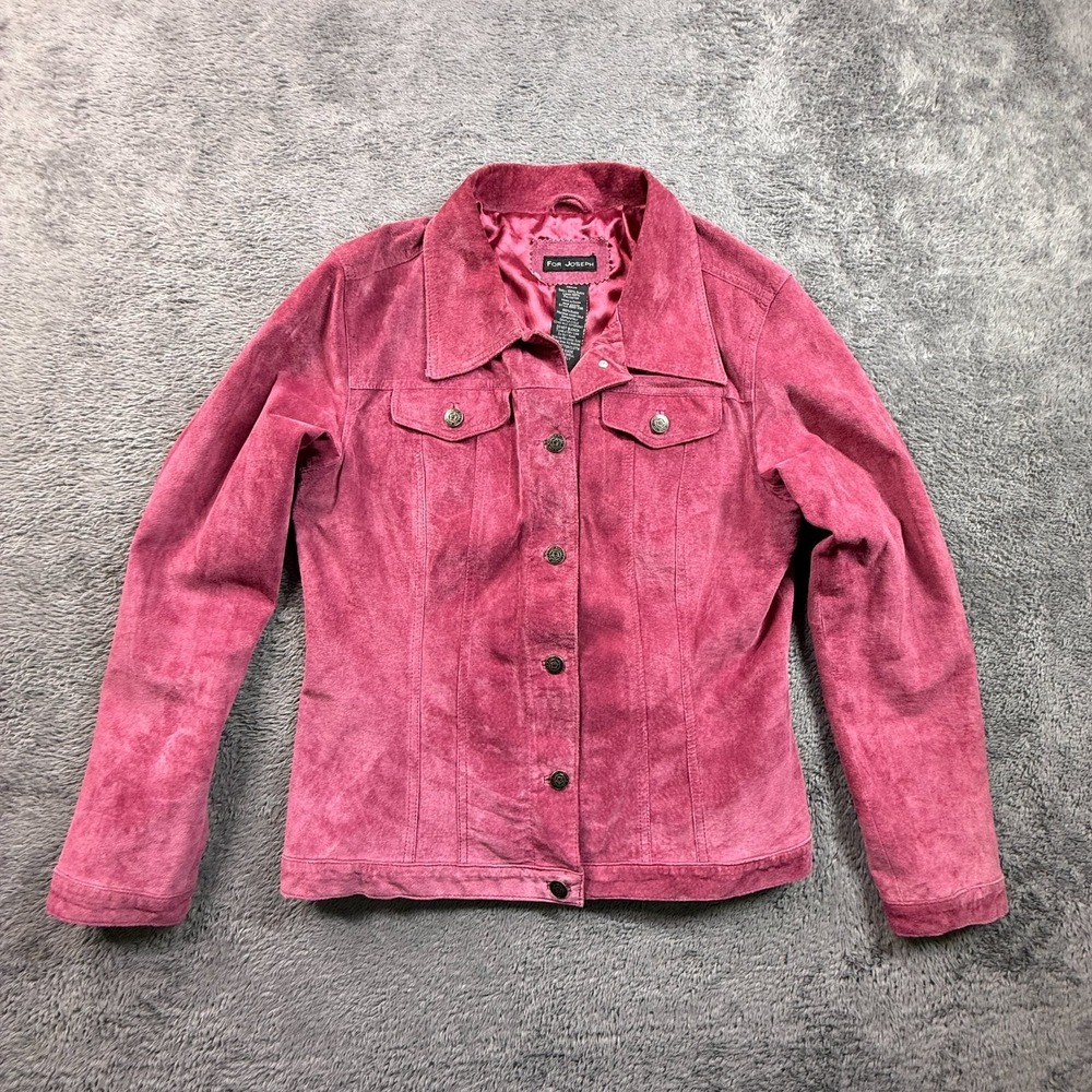 For Joseph M Pink Suede Leather Jacket Womens Button Front Y2K Vintage